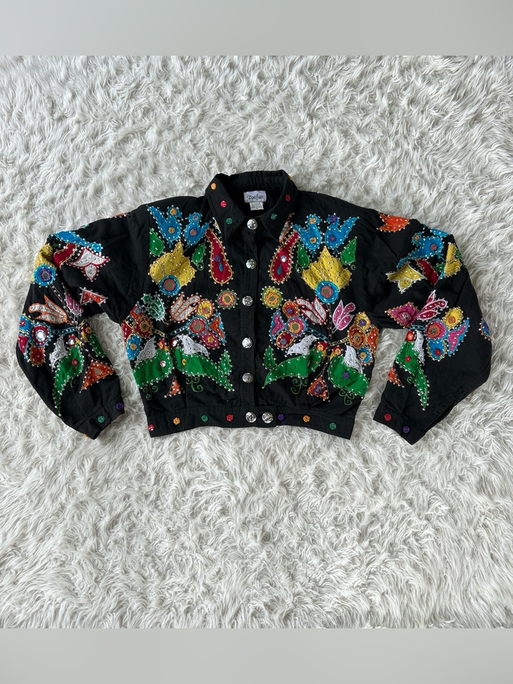 Vintage embellished colorful cropped art to wear Selena Alicia keys jacket Small
